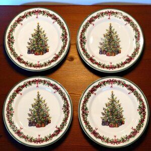 4 Traditions Holiday Celebrations by Christopher Radko 8” Salad Plates, Holiday